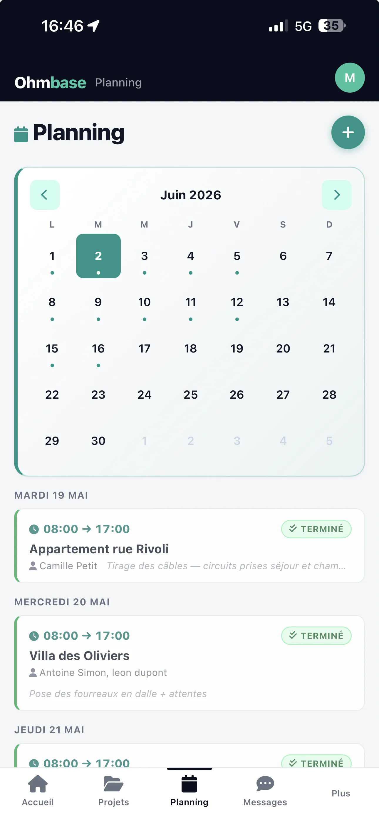 Planning sur mobile